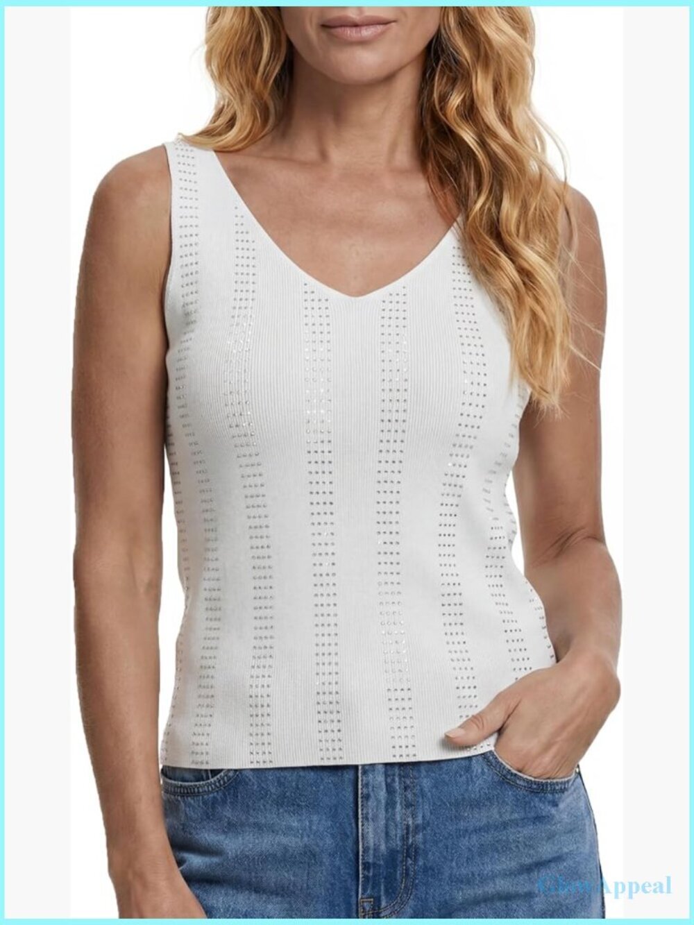 Sparkly Rhinestone V-Neck Knit Cami Tank Top